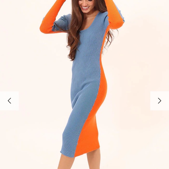 💙🧡 NWT Frnch Paris Aimee Colorblock Bodycon Dress - Picture 2 of 7